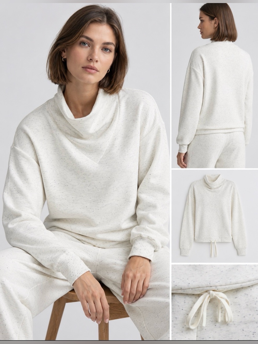 VARLEY - Women’s Betsy sweat Ivory Marl Fleck
Cowl neck sweatshirt top size L